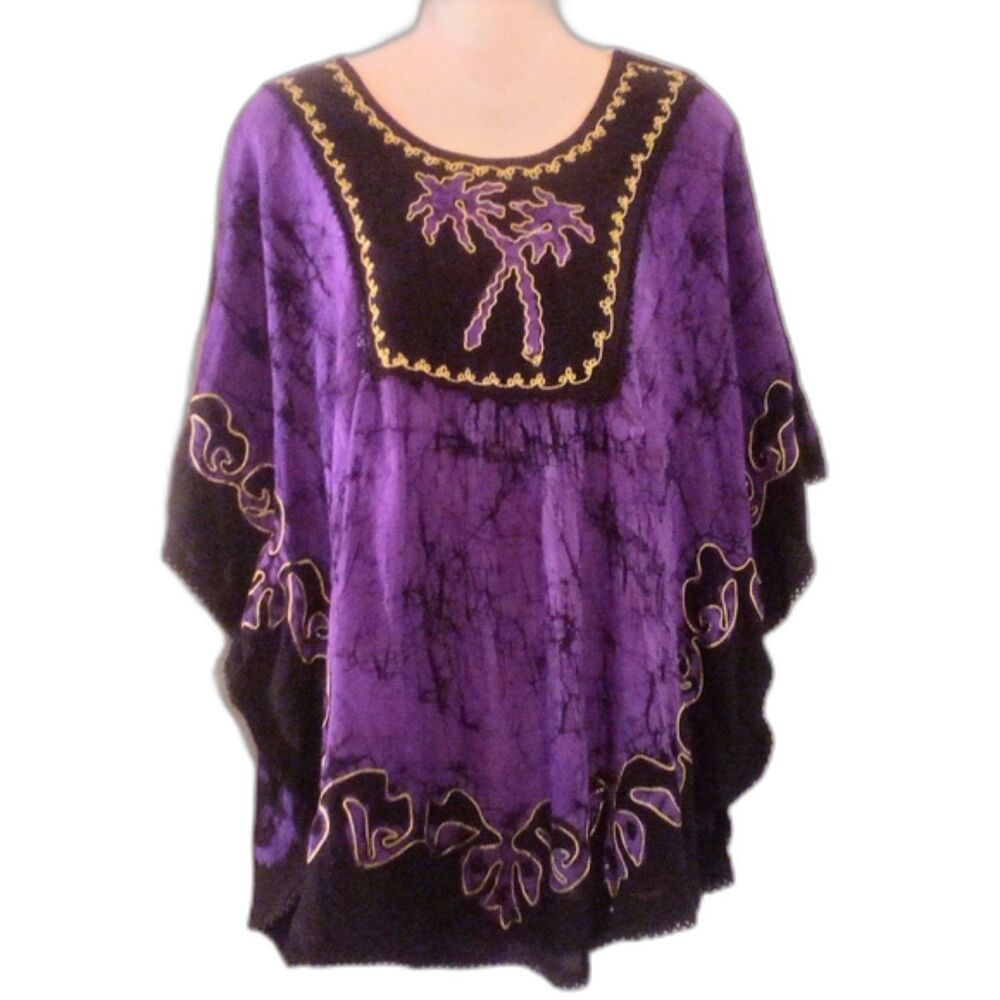 Sakkas Boho Inspired Purple Tie Dye and Embroidered Free Size Top